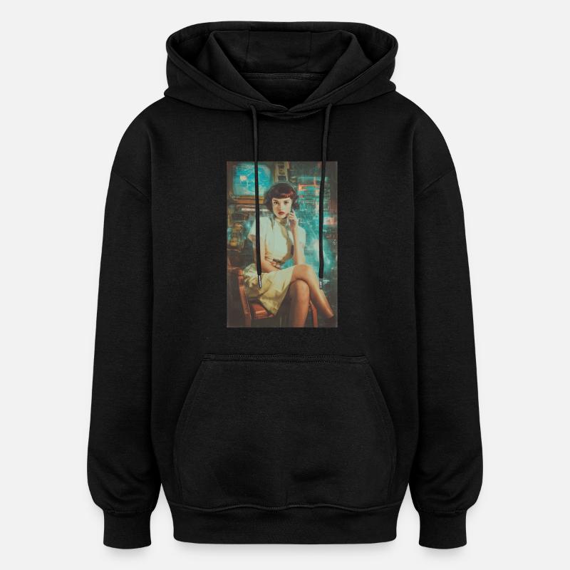 Opérateur de science-fiction rétro - Sweat à capuche oversize unisexe - noir