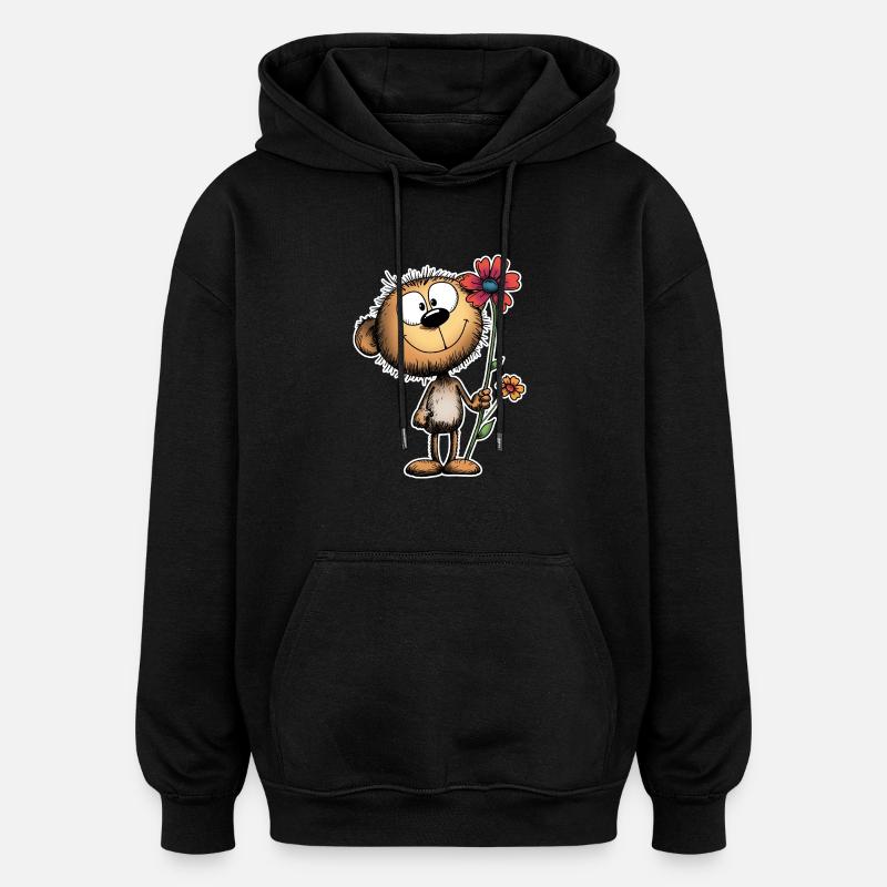 Cheerful bear with flower - Oversized Unisex Hoodie - black