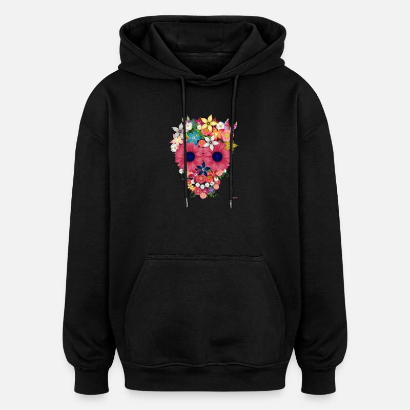 fleurs crâne par WAM - Sweat à capuche oversize unisexe - noir