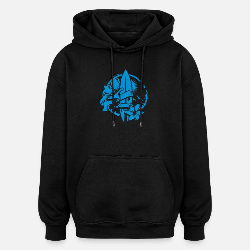 Surfbrett mit Blüten - Oversized Unisex Hoodie - Schwarz
