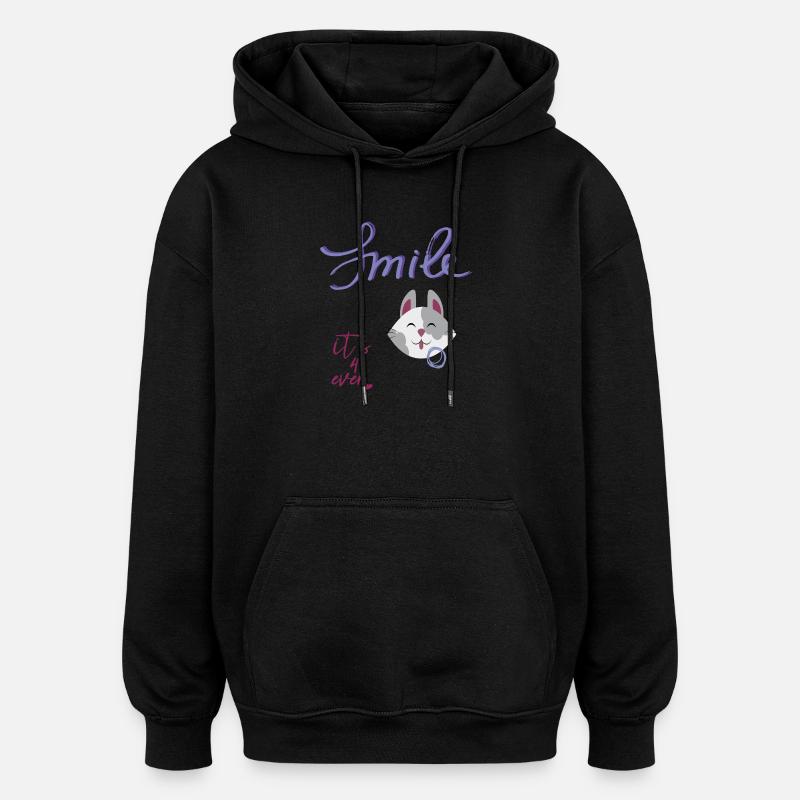Smile, Lachen, Katze - Oversized Unisex Hoodie - Schwarz