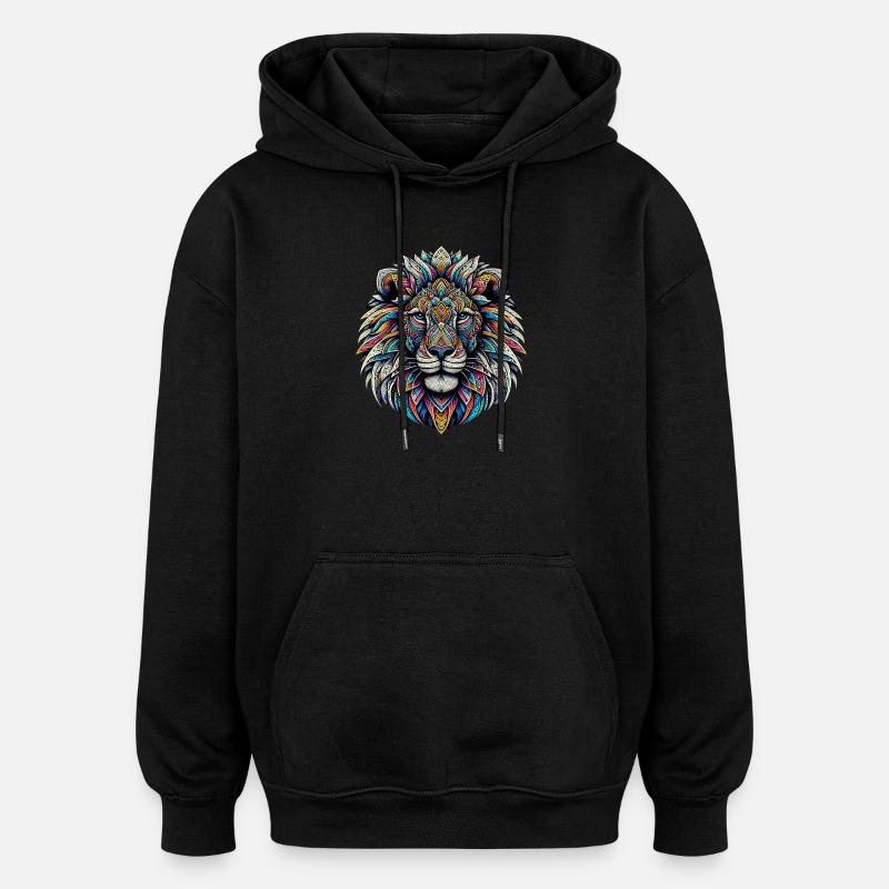 Löwe mit Mandalas verziert - Oversized Unisex Hoodie - Schwarz