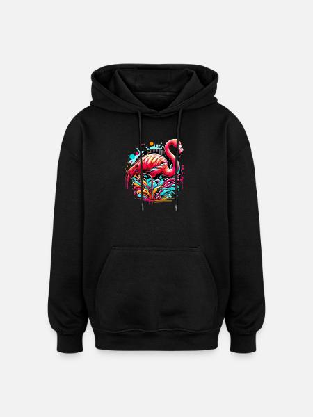 Flamingo - Oversized Unisex Hoodie - black