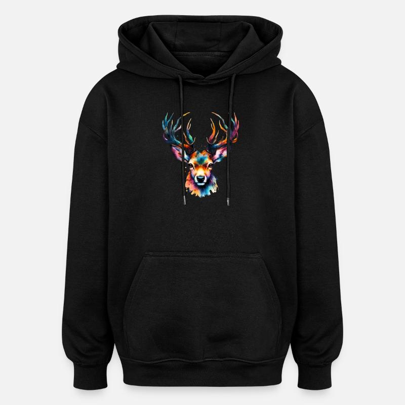 Cerf - Sweat à capuche oversize unisexe - noir