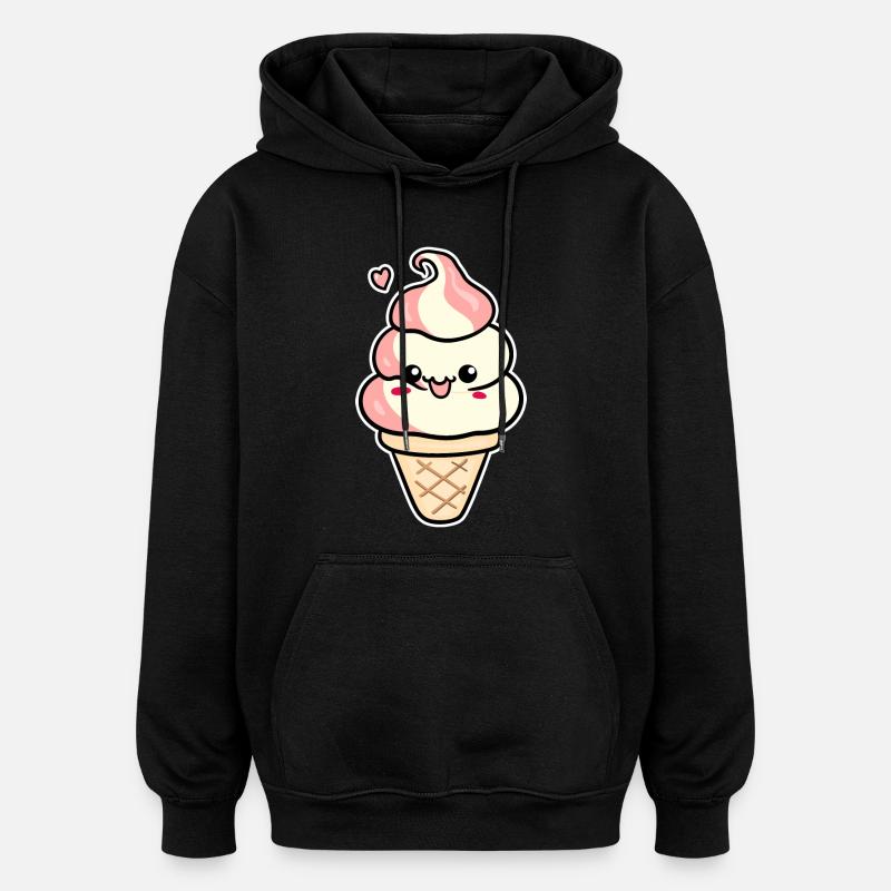 Cartoon Eiscreme - Oversized Unisex Hoodie - Schwarz