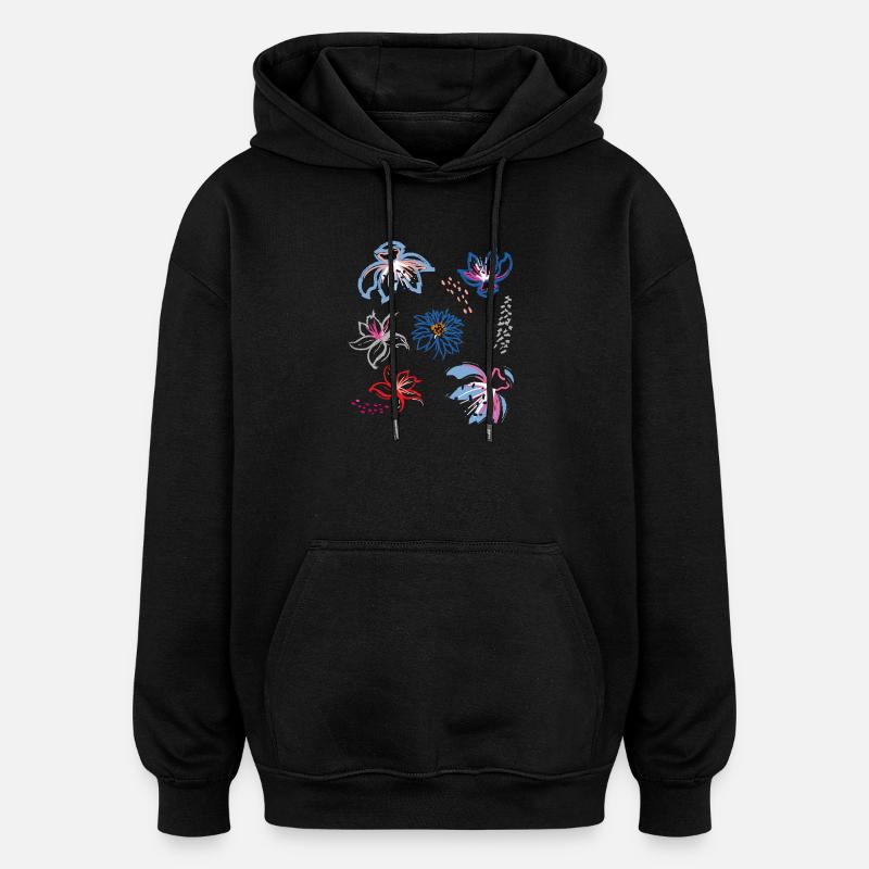 Blumenornament - Oversized Unisex Hoodie - Schwarz