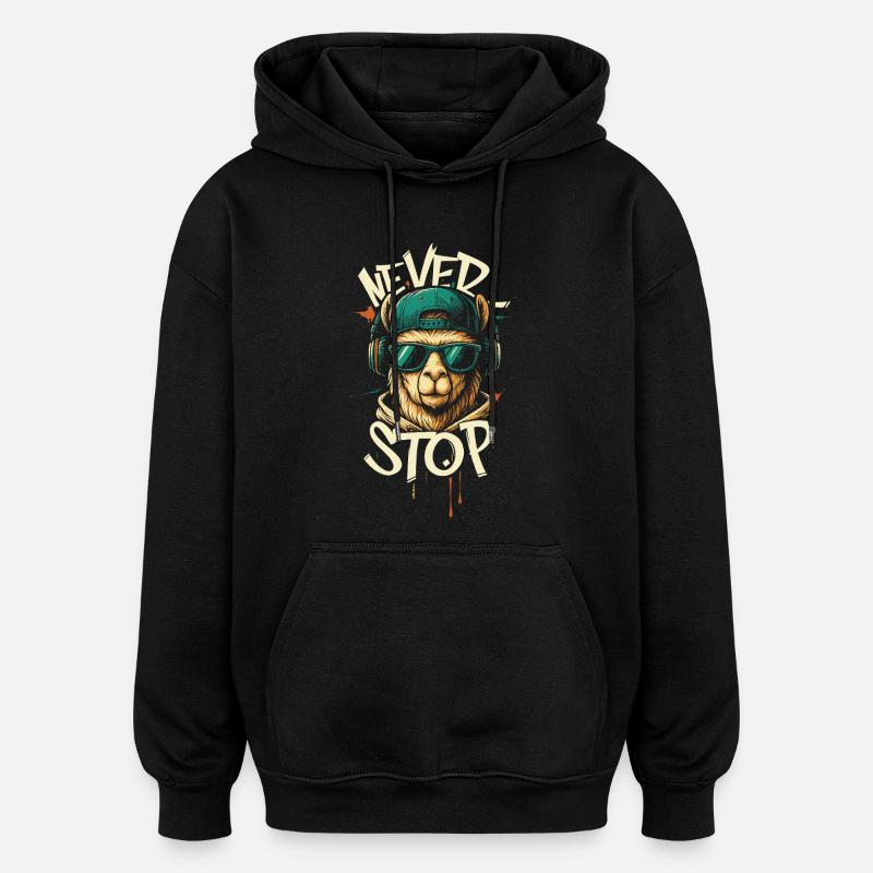 Llama DJ Never Stop - Oversized Unisex Hoodie - black