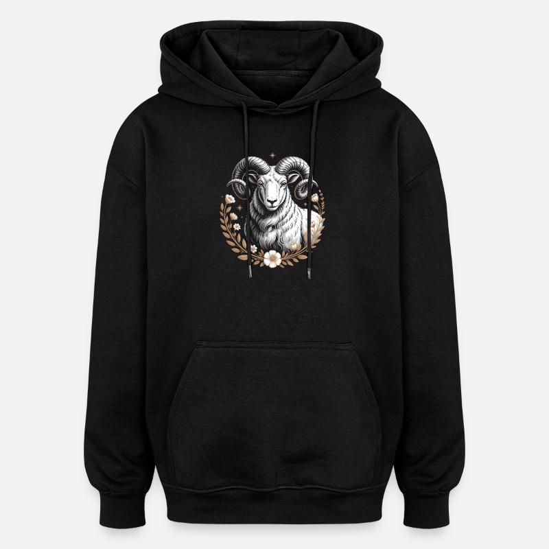 Widder Sternzeichen Mit Blumen Und Sternen - Oversized Unisex Hoodie - Schwarz