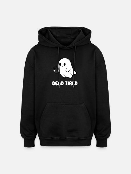 Coffee Ghost Tired Ghost with Mug - Oversized Unisex Hoodie - black