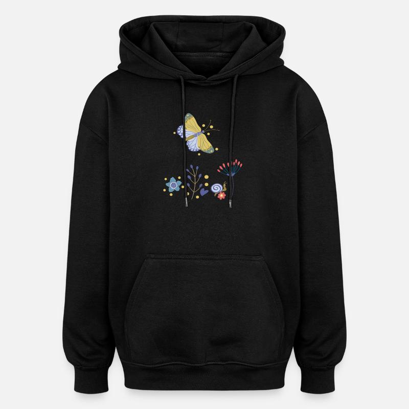 Mosaïque de Fleurs de Papillon - Sweat à capuche oversize unisexe - noir