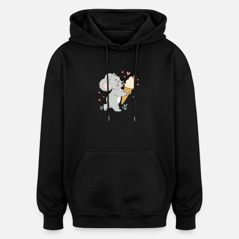 Koala gourmand et glace coeurs - Sweat à capuche oversize unisexe - noir