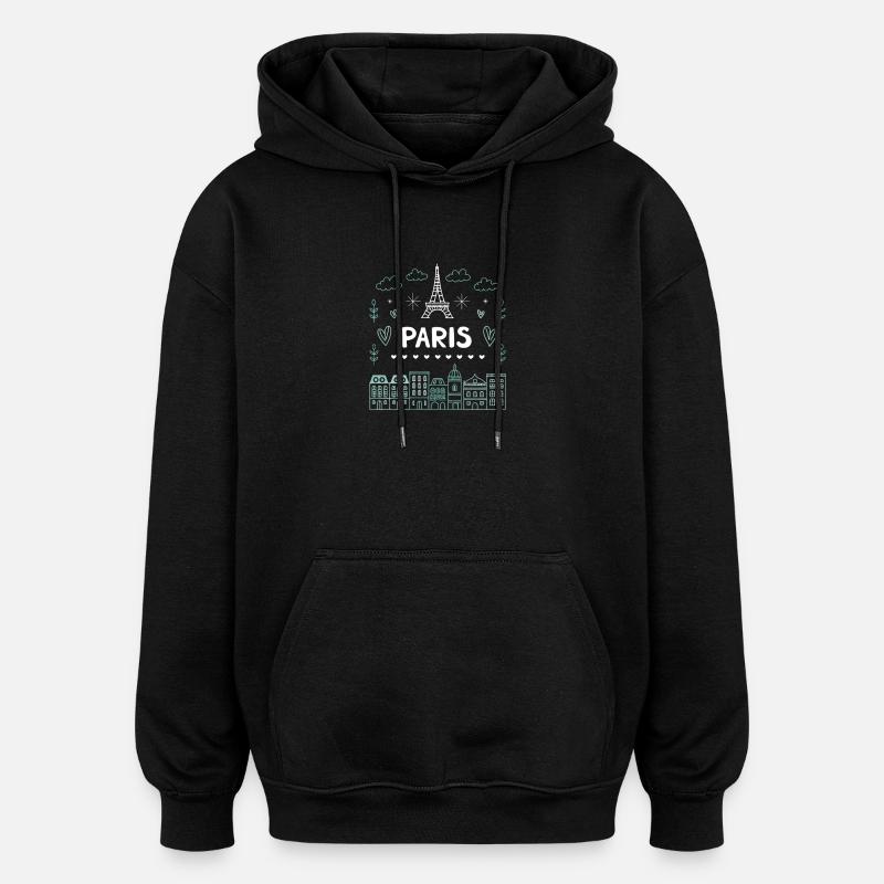 Pariser Eiffelturm-Herzen-Doodle - Oversized Unisex Hoodie - Schwarz
