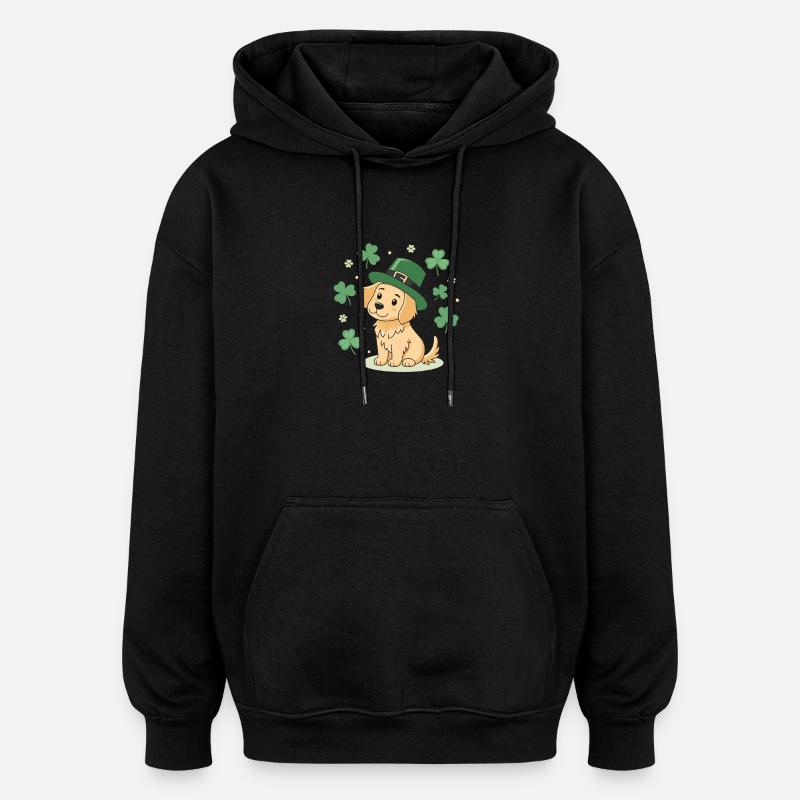 Petit Labrador Chien Leprechaun Trèfles - Sweat à capuche oversize unisexe - noir