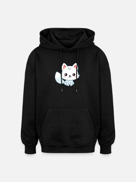 Kawaii-Weißpastellfuchs - Oversized Unisex Hoodie - Schwarz