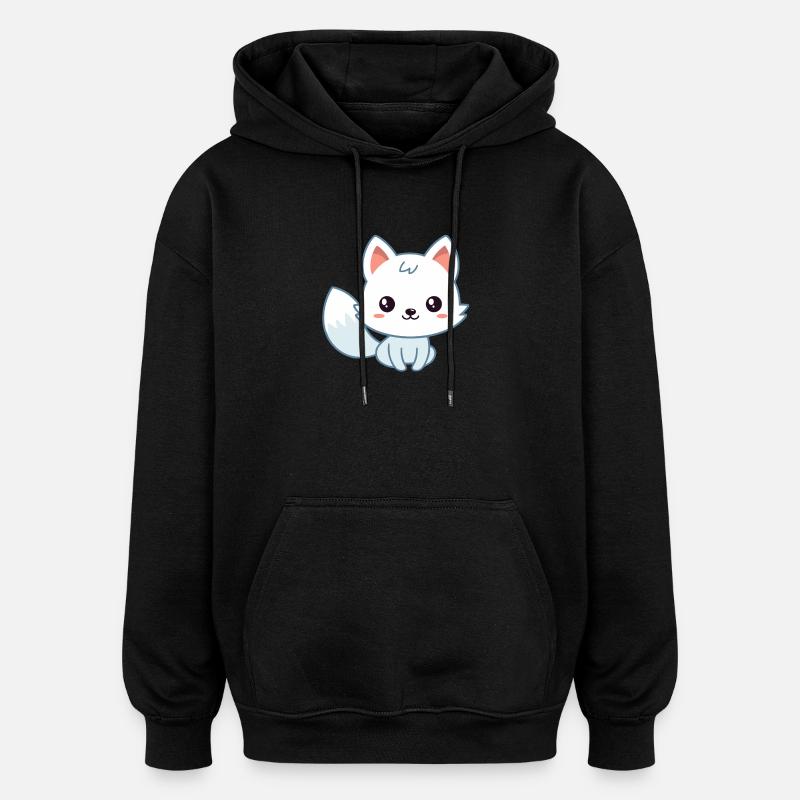 Renard pastel blanc kawaii - Sweat à capuche oversize unisexe - noir