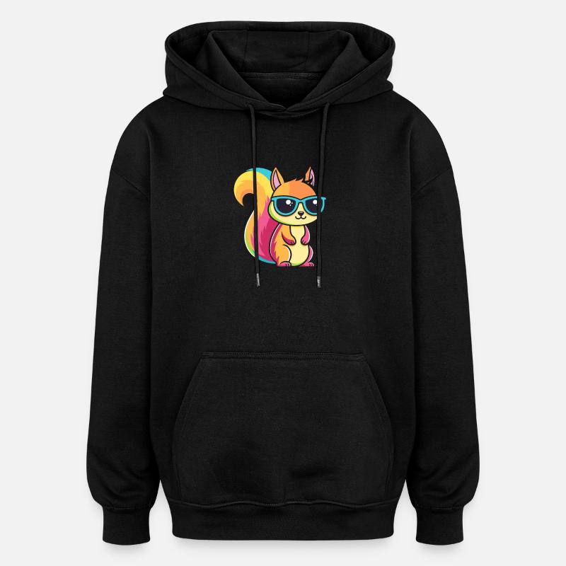 Regenbogen-Eichhörnchen mit Brille - Oversized Unisex Hoodie - Schwarz
