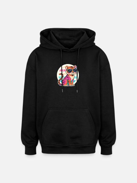 Neon Tiger with Retro Glasses - Oversized Unisex Hoodie - black