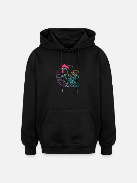 Retro-Neon-Hahn mit Brille - Oversized Unisex Hoodie - Schwarz