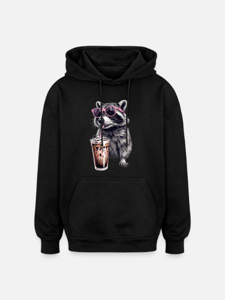 Raccoon Iced Coffee - Oversized Unisex Hoodie - black
