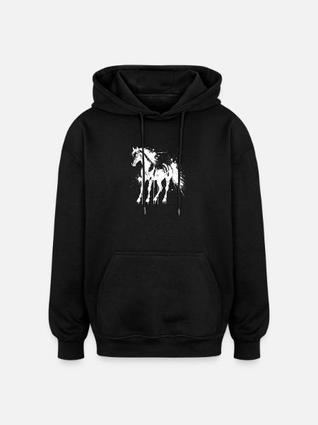 White Splash Horse Silhouette - Oversized Unisex Hoodie - black