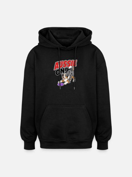 Aussie On! Playful Frisb Dog - Oversized Unisex Hoodie - black