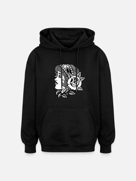 Woman with Rose - Oversized Unisex Hoodie - black