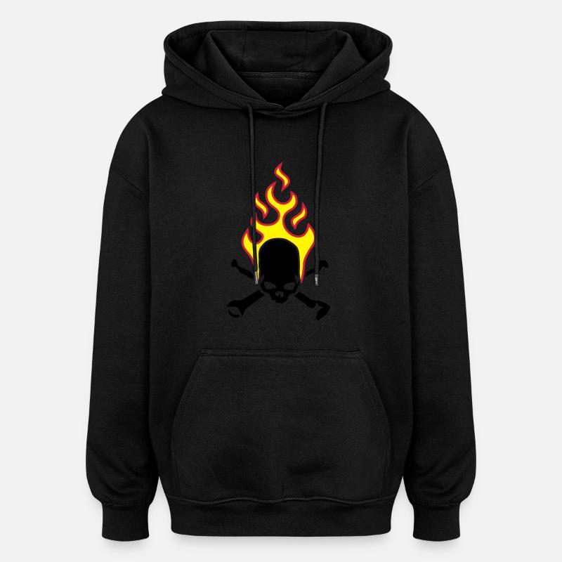 fire_skull_bones_b_3c - Oversized Unisex Hoodie - black
