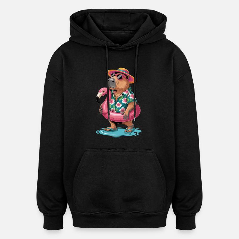 Capybara en vacances d’été - Sweat à capuche oversize unisexe - noir