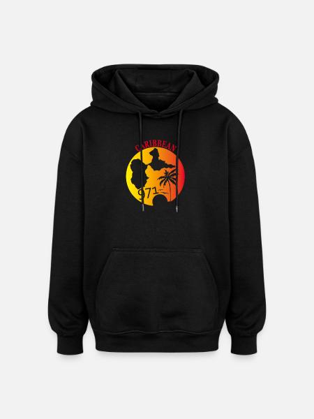 Caribbean 971 GUADELOUPE - Sweat à capuche oversize unisexe - noir