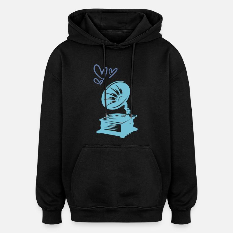 Musique Gramophone Rétro - Sweat à capuche oversize unisexe - noir