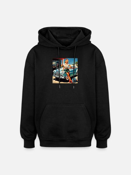 Retro Pinup am Oldtimer - Oversized Unisex Hoodie - Schwarz