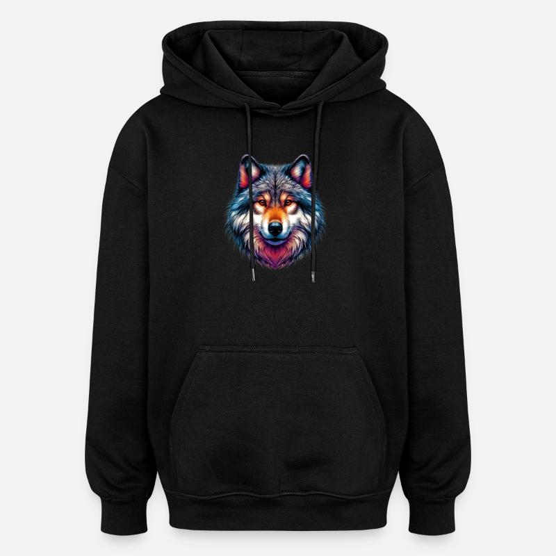 Wolf - Oversized Unisex Hoodie - Schwarz