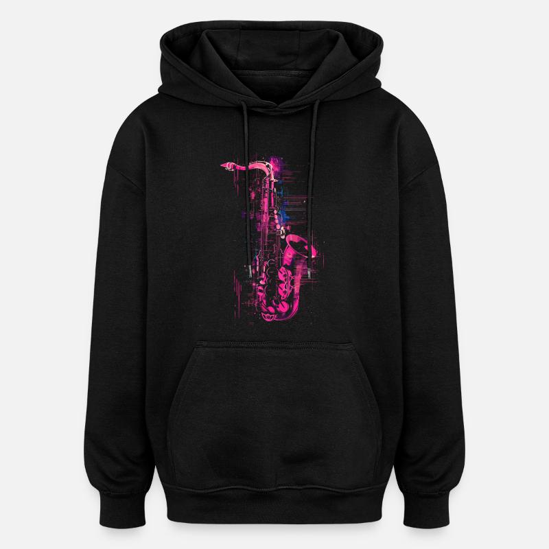 Graphisme pour saxophone - Sweat à capuche oversize unisexe - noir