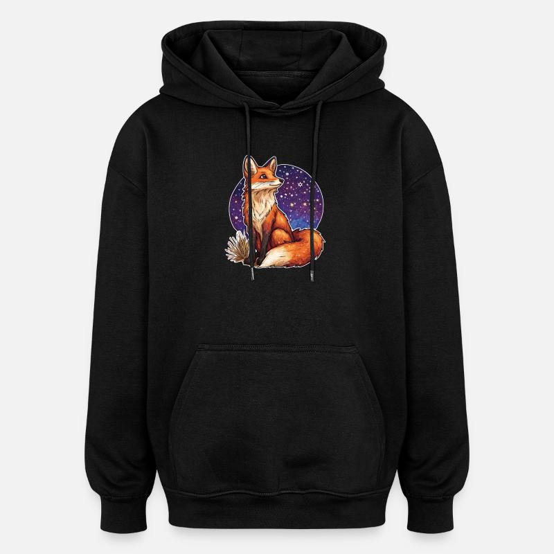Fox and starry sky - Oversized Unisex Hoodie - black