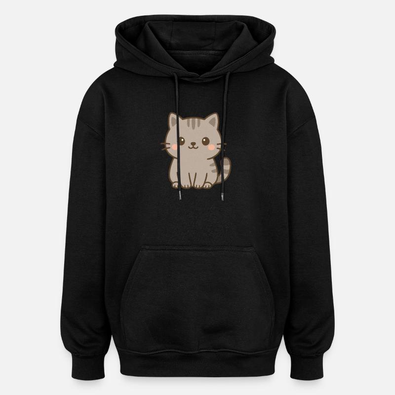 Mignon chaton gris - Sweat à capuche oversize unisexe - noir