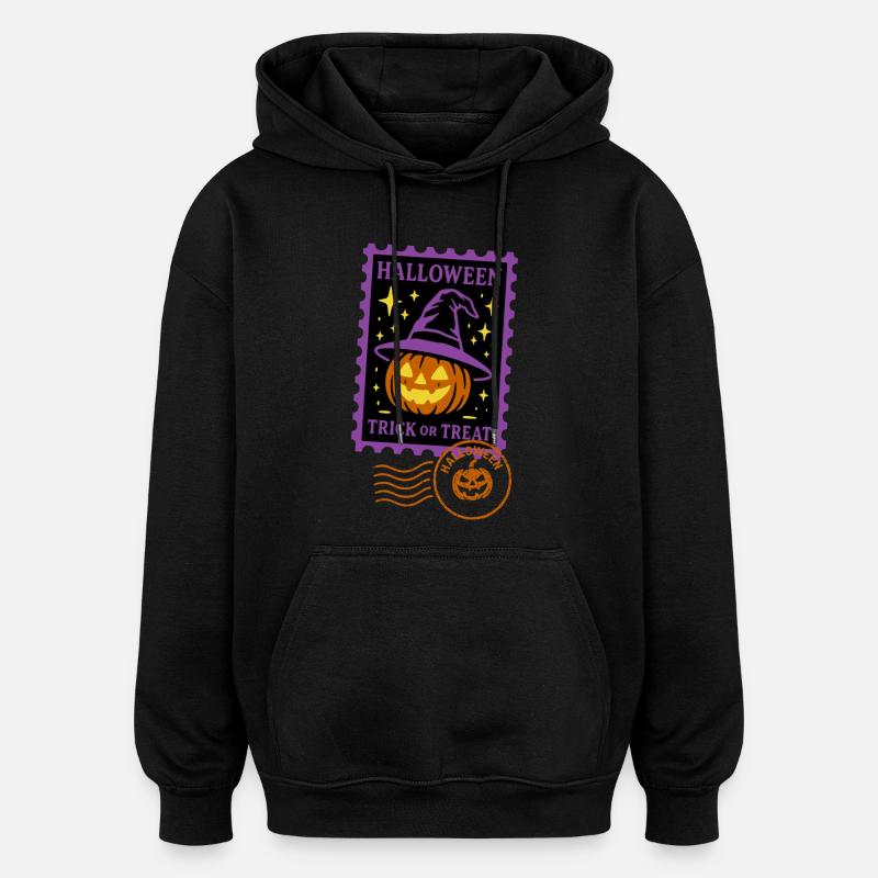 Timbre-poste - Citrouille d'Halloween avec chapeau magique - Sweat à capuche oversize unisexe - noir