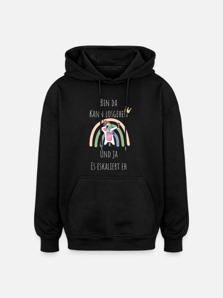 Unicorn Regenbogen Eskalation - Oversized Unisex Hoodie - Schwarz