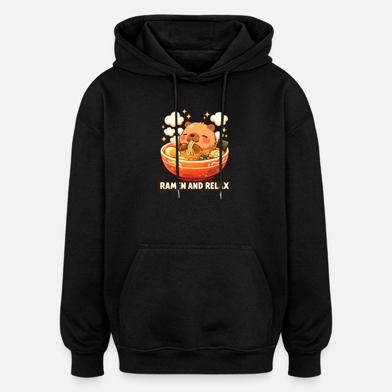 Ramen au capybara et détendez-vous - Sweat à capuche oversize unisexe - noir