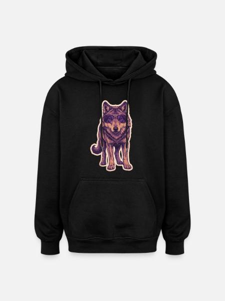 Wolf with sunglasses - Oversized Unisex Hoodie - black