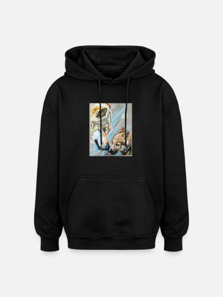 Wolfmama und Wolfjunges - Oversized Unisex Hoodie - Schwarz
