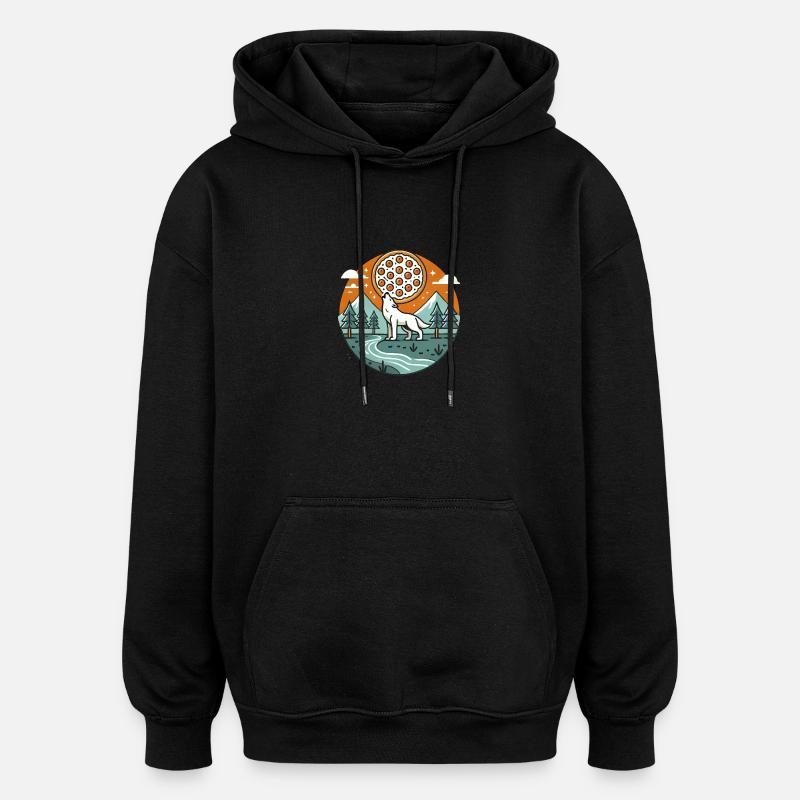 Loup hurlant avec pizza lune - Sweat à capuche oversize unisexe - noir