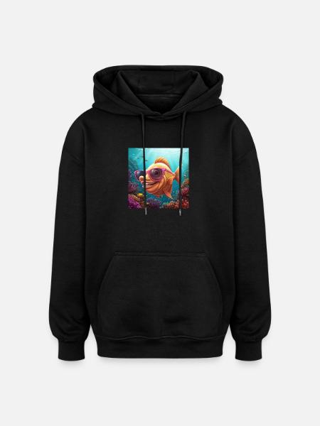 Fins Funny fish with sunglasses - Oversized Unisex Hoodie - black