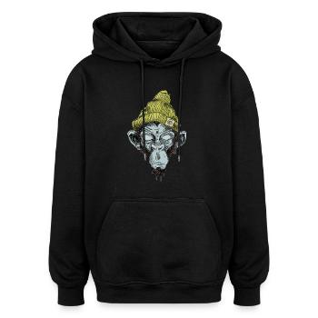 Monkey with hat - Oversized Unisex Hoodie - black - Front - Noah (186cm)