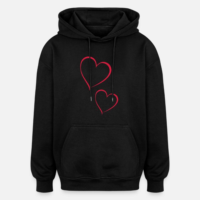 2 cœurs - Sweat à capuche oversize unisexe - noir