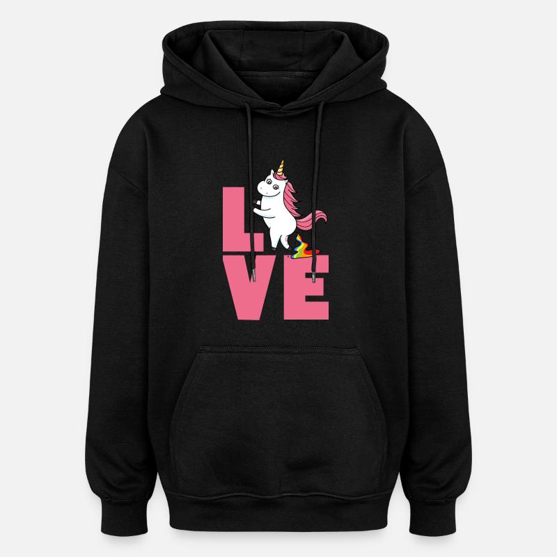 Love Einhorn - Oversized Unisex Hoodie - Schwarz