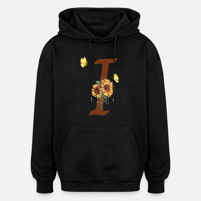 Lettre i tournesol papillon - Sweat à capuche oversize unisexe - noir