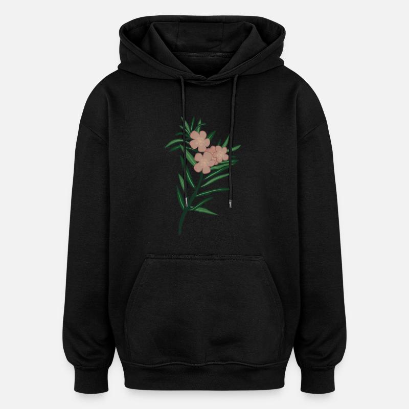 Branche rose Fleur de laurier-rose - Sweat à capuche oversize unisexe - noir