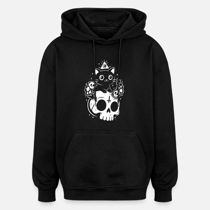Chat crâne mystique - Sweat à capuche oversize unisexe - noir