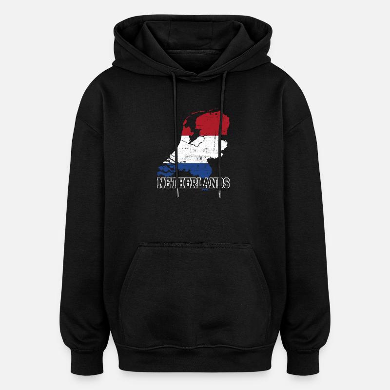 Netherlands Flag Map Silhouette - Oversized Unisex Hoodie - black