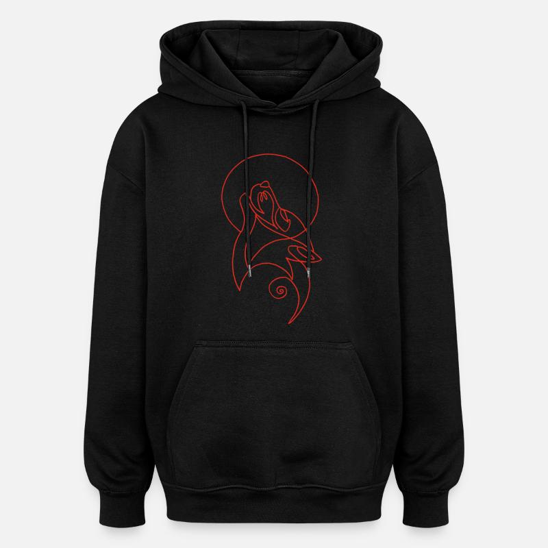 Esquisse du loup rouge - Sweat à capuche oversize unisexe - noir